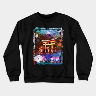 Japan Torii Gate In Water Mountain Collage Art 73 Crewneck Sweatshirt